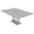 Skutchi Designs 7x4 Rectangular Table with Electric and Data, Square Metal Base, 8 Person Table, Light Gray H-REC-4884-DOU-01-EL